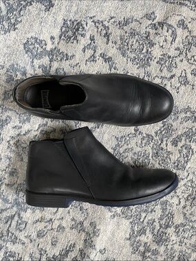 Camper Men's Black Leather Boots with Subtle Blue Sole Accent